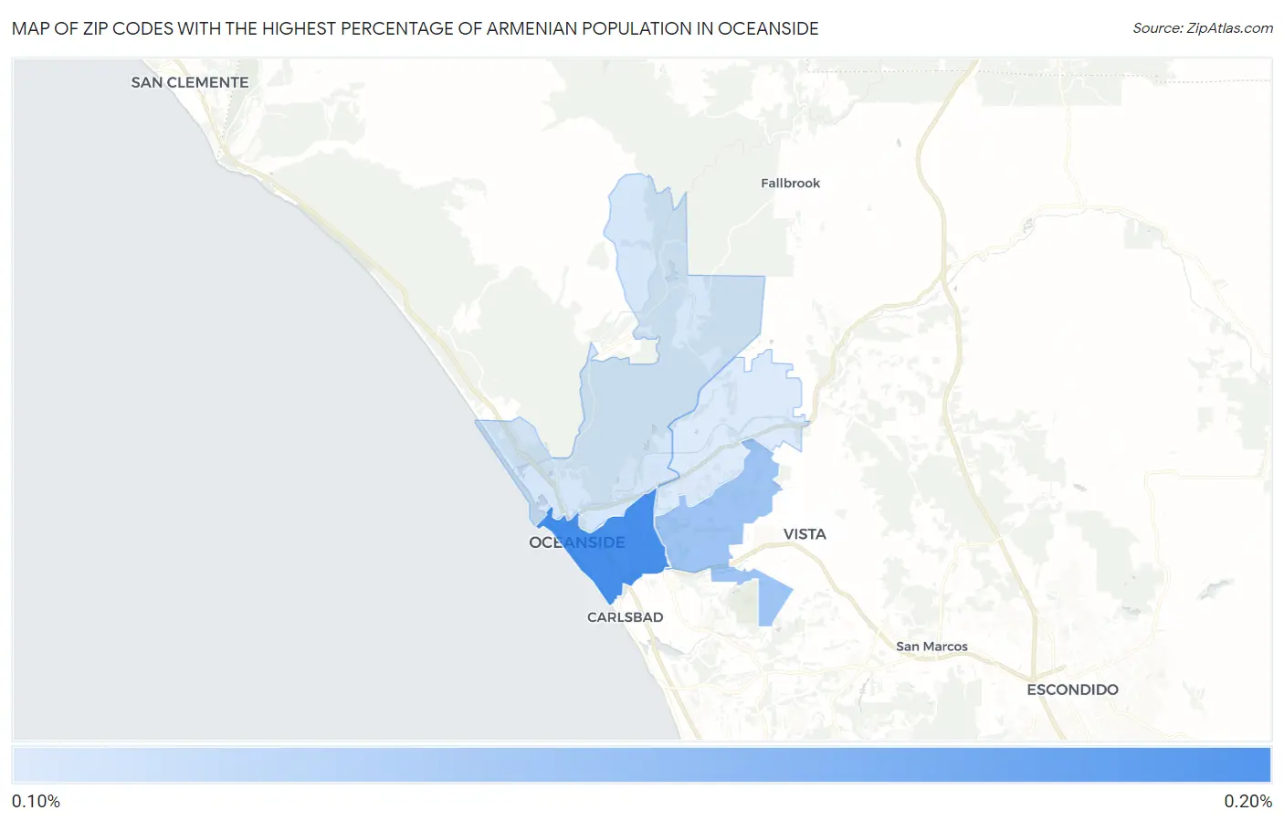 Zip Codes with the Highest Percentage of Armenian Population in Oceanside Map