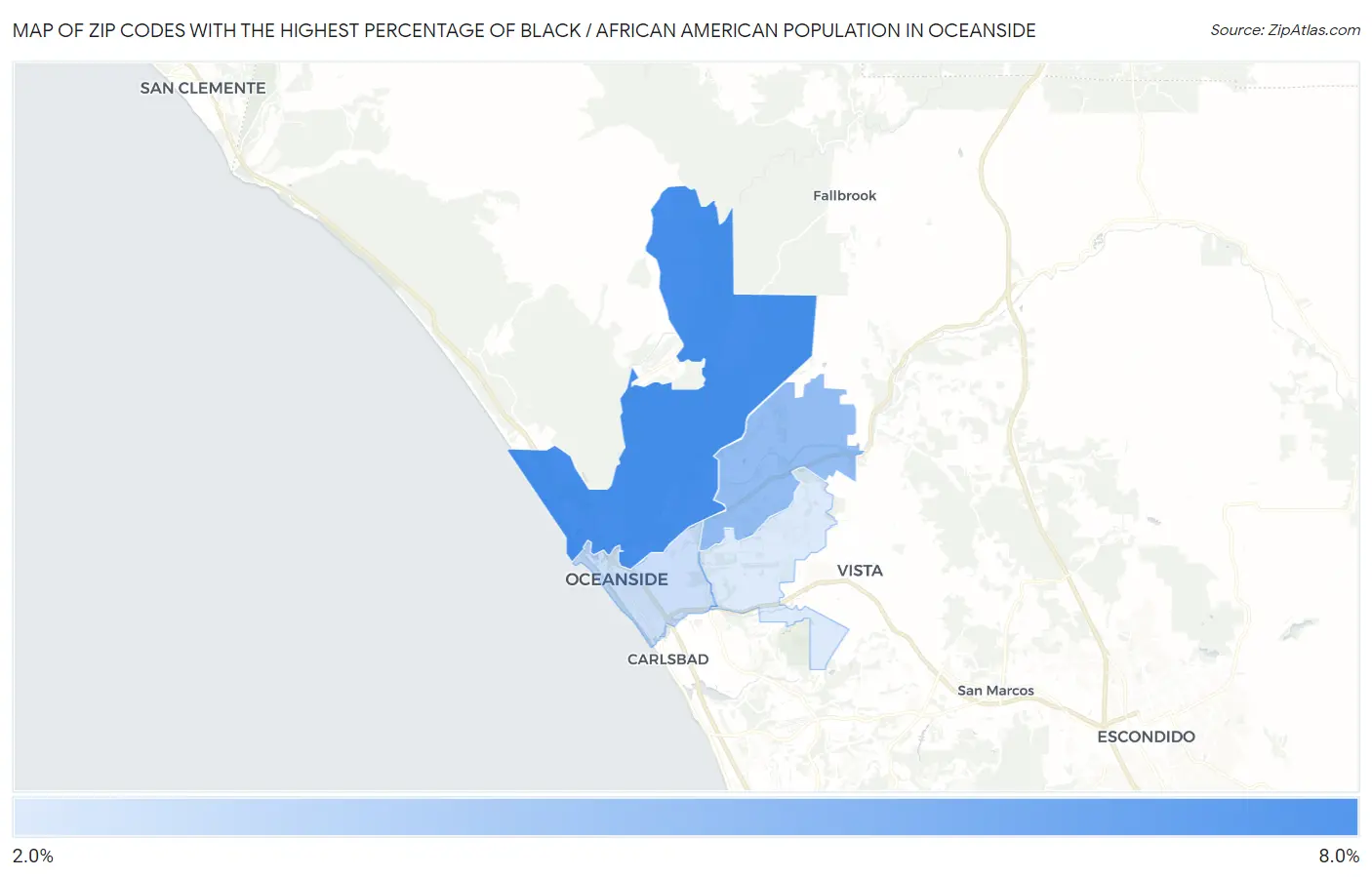 Zip Codes with the Highest Percentage of Black / African American Population in Oceanside Map