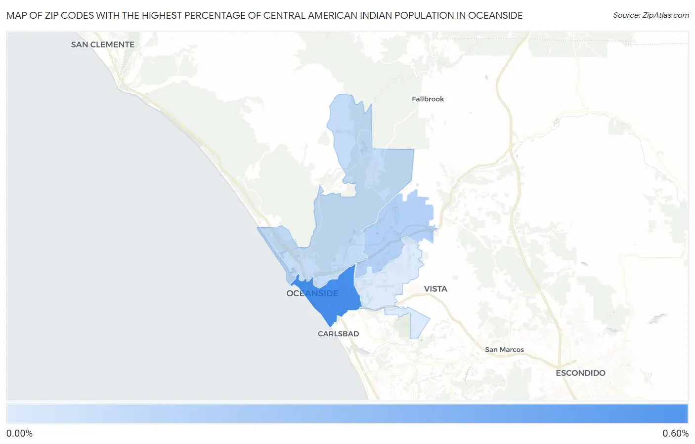 Zip Codes with the Highest Percentage of Central American Indian Population in Oceanside Map