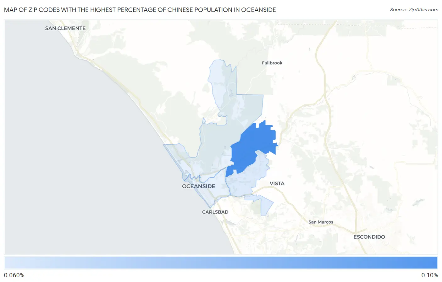Zip Codes with the Highest Percentage of Chinese Population in Oceanside Map