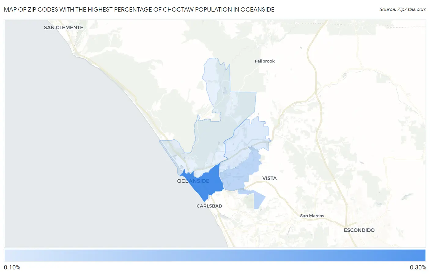 Zip Codes with the Highest Percentage of Choctaw Population in Oceanside Map