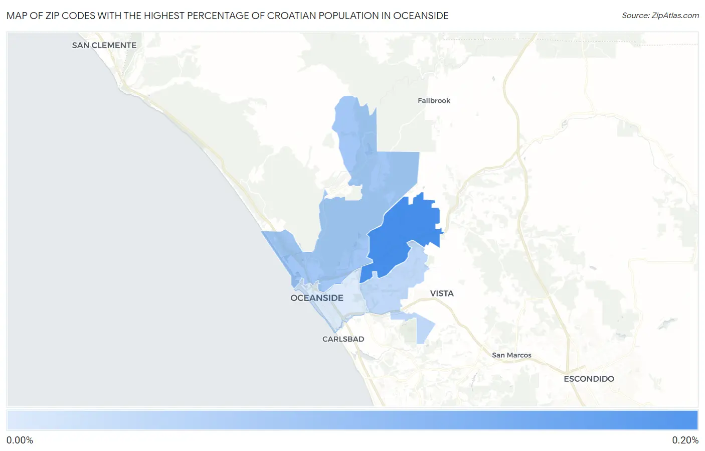 Zip Codes with the Highest Percentage of Croatian Population in Oceanside Map
