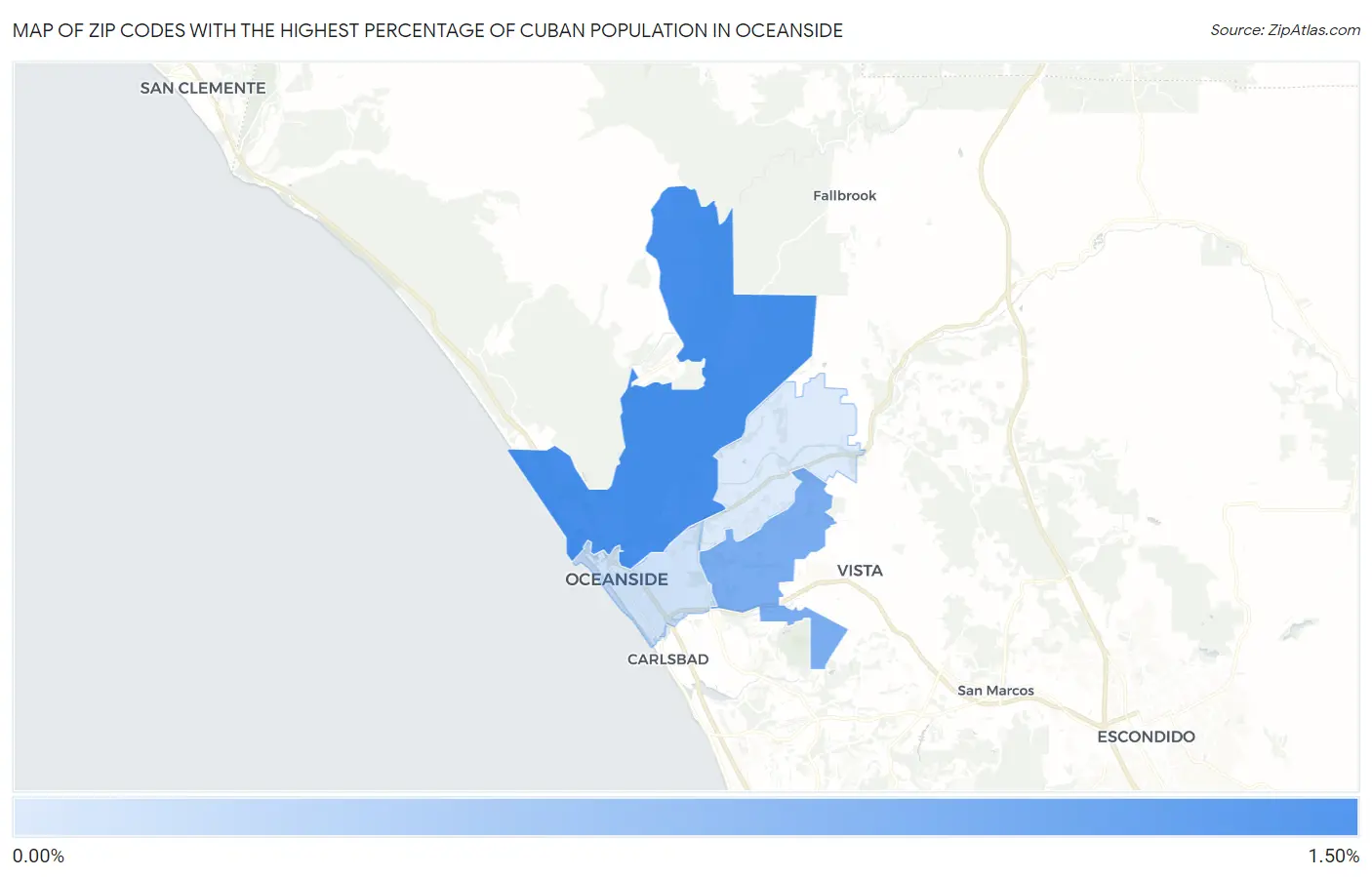 Zip Codes with the Highest Percentage of Cuban Population in Oceanside Map