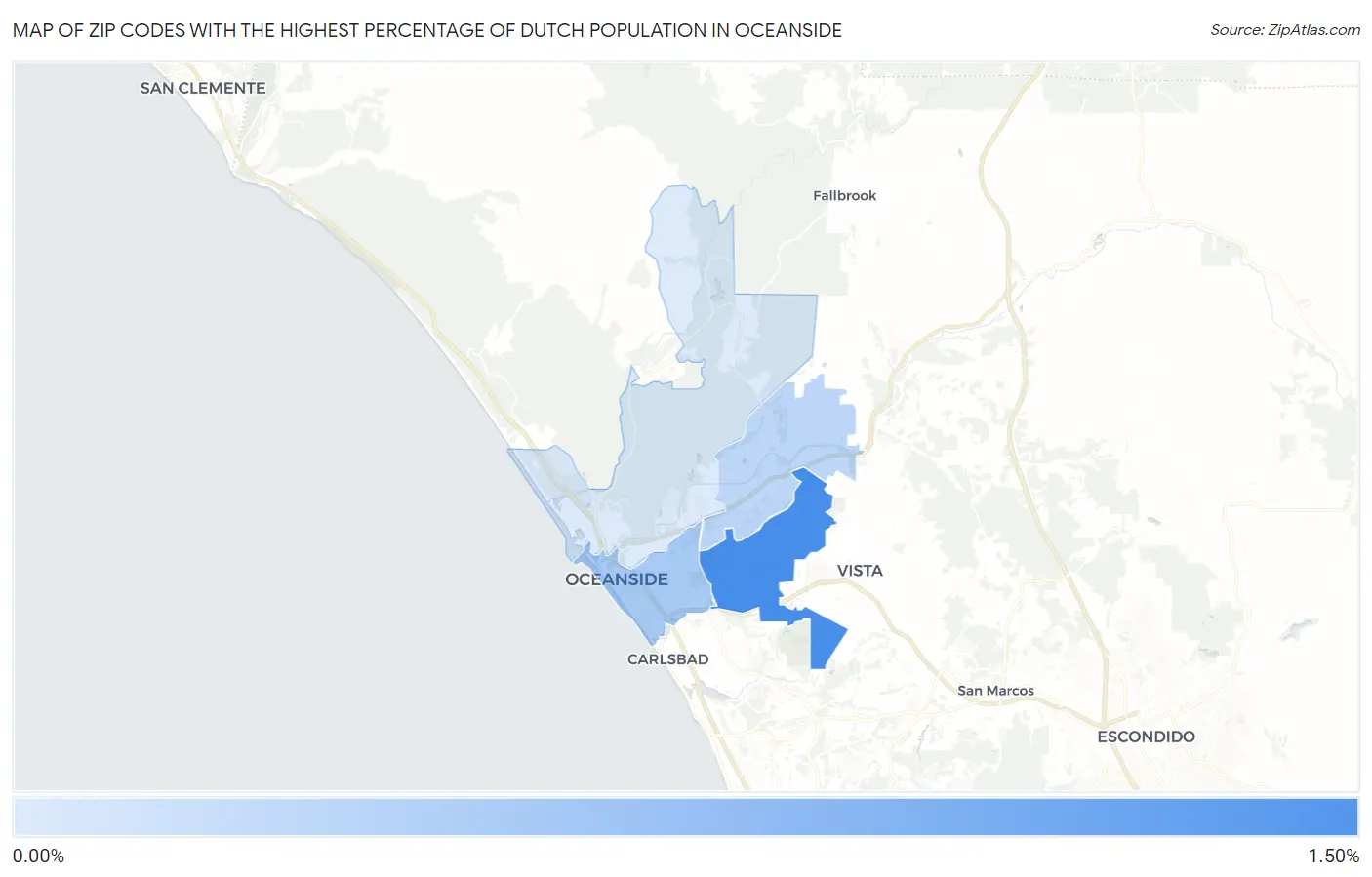 Zip Codes with the Highest Percentage of Dutch Population in Oceanside Map