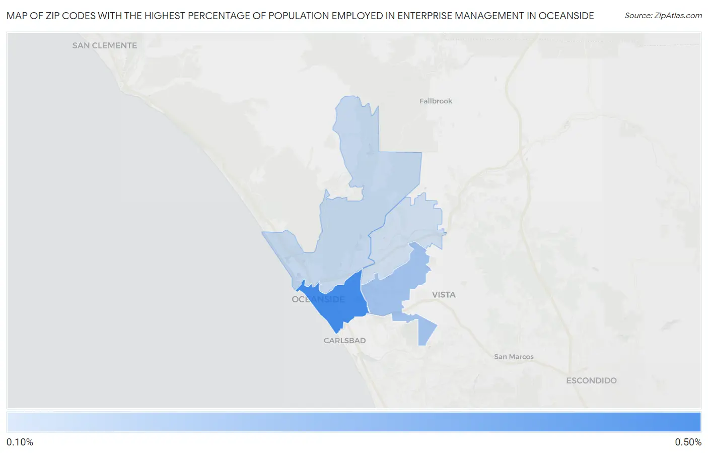 Zip Codes with the Highest Percentage of Population Employed in Enterprise Management in Oceanside Map
