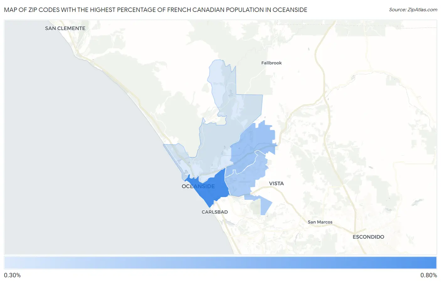 Zip Codes with the Highest Percentage of French Canadian Population in Oceanside Map