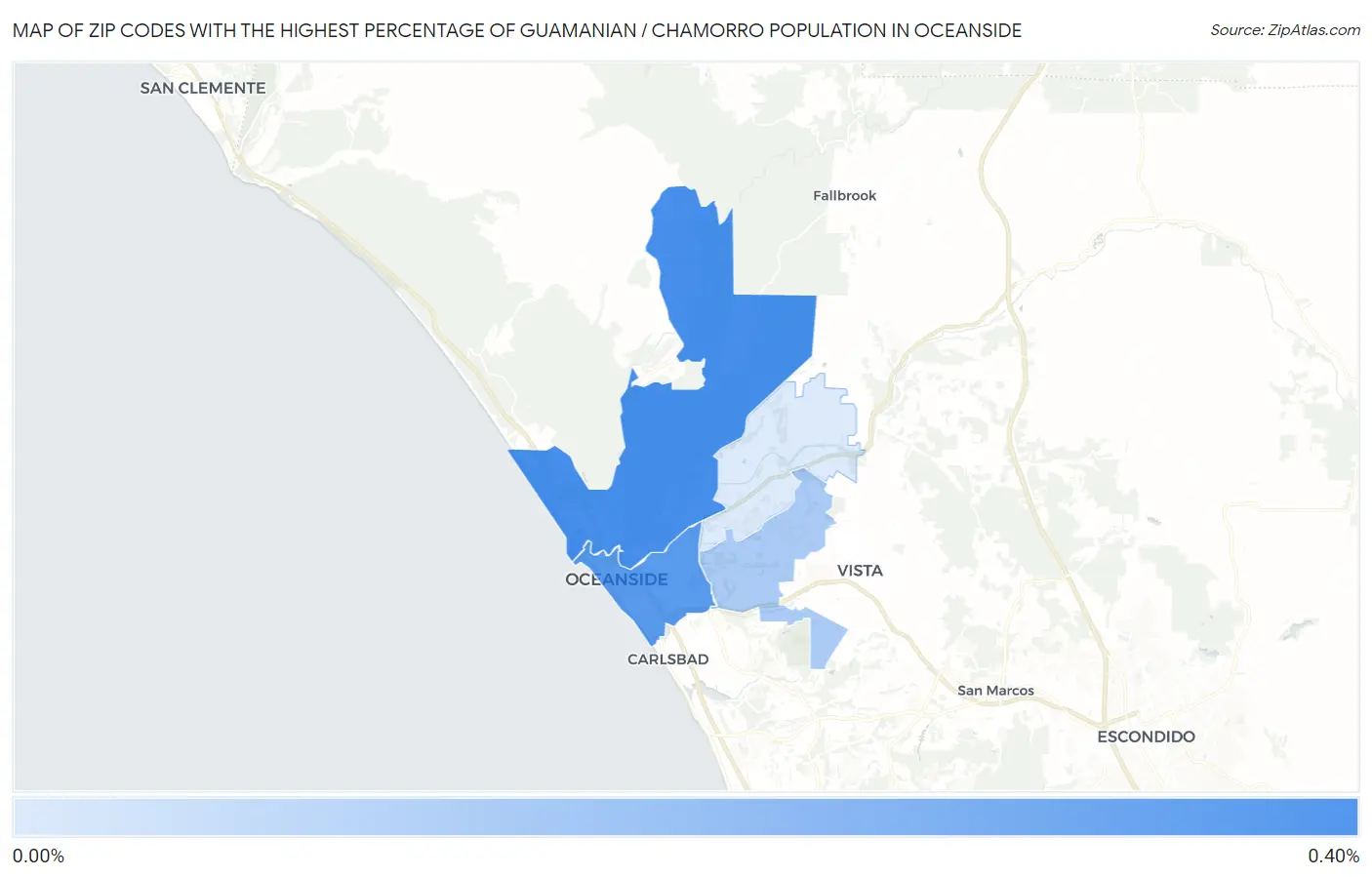 Zip Codes with the Highest Percentage of Guamanian / Chamorro Population in Oceanside Map