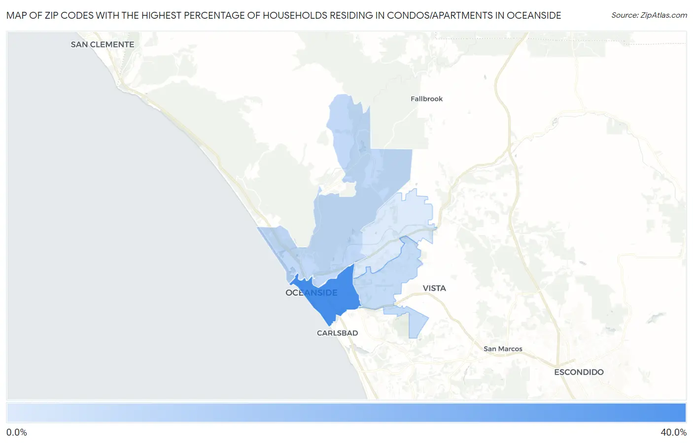 Zip Codes with the Highest Percentage of Households Residing in Condos/Apartments in Oceanside Map