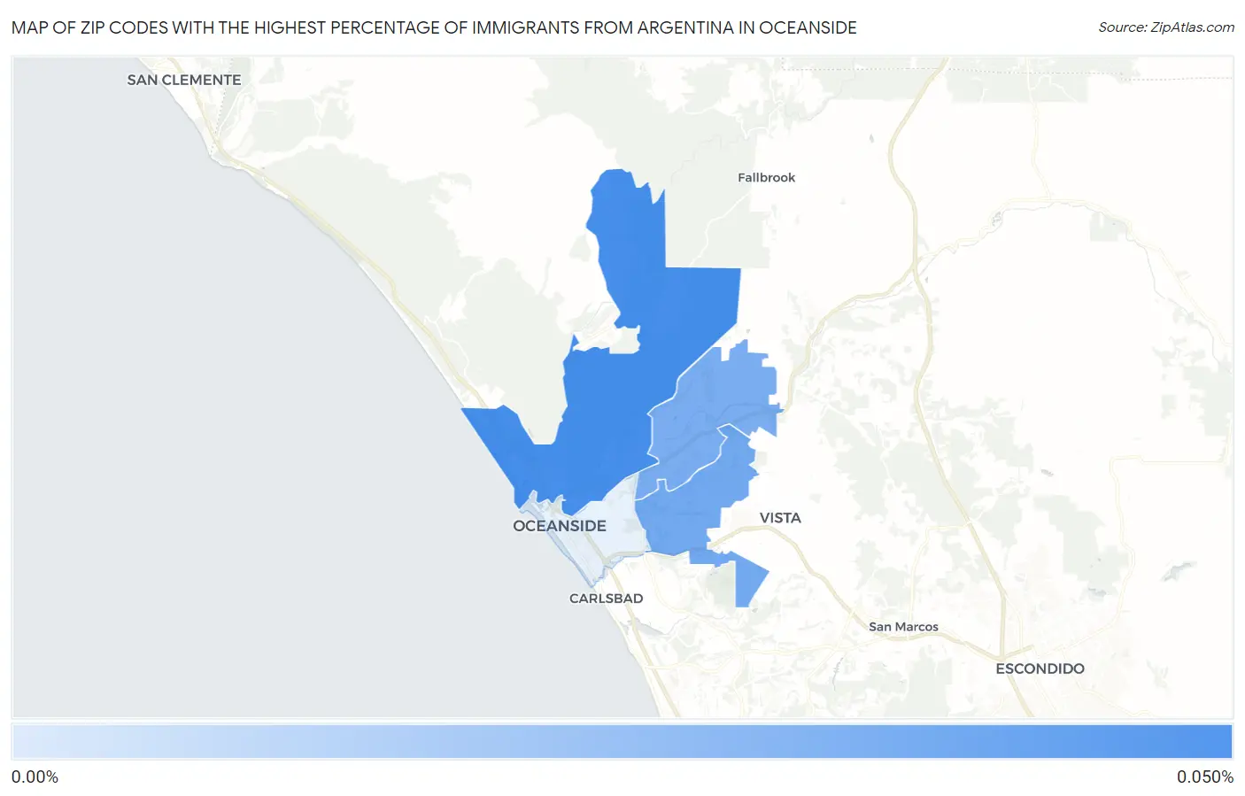 Zip Codes with the Highest Percentage of Immigrants from Argentina in Oceanside Map