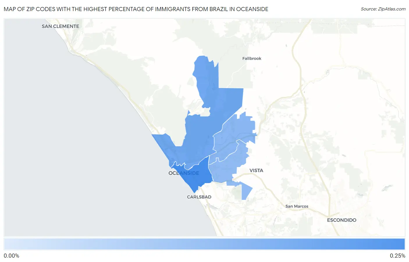 Zip Codes with the Highest Percentage of Immigrants from Brazil in Oceanside Map