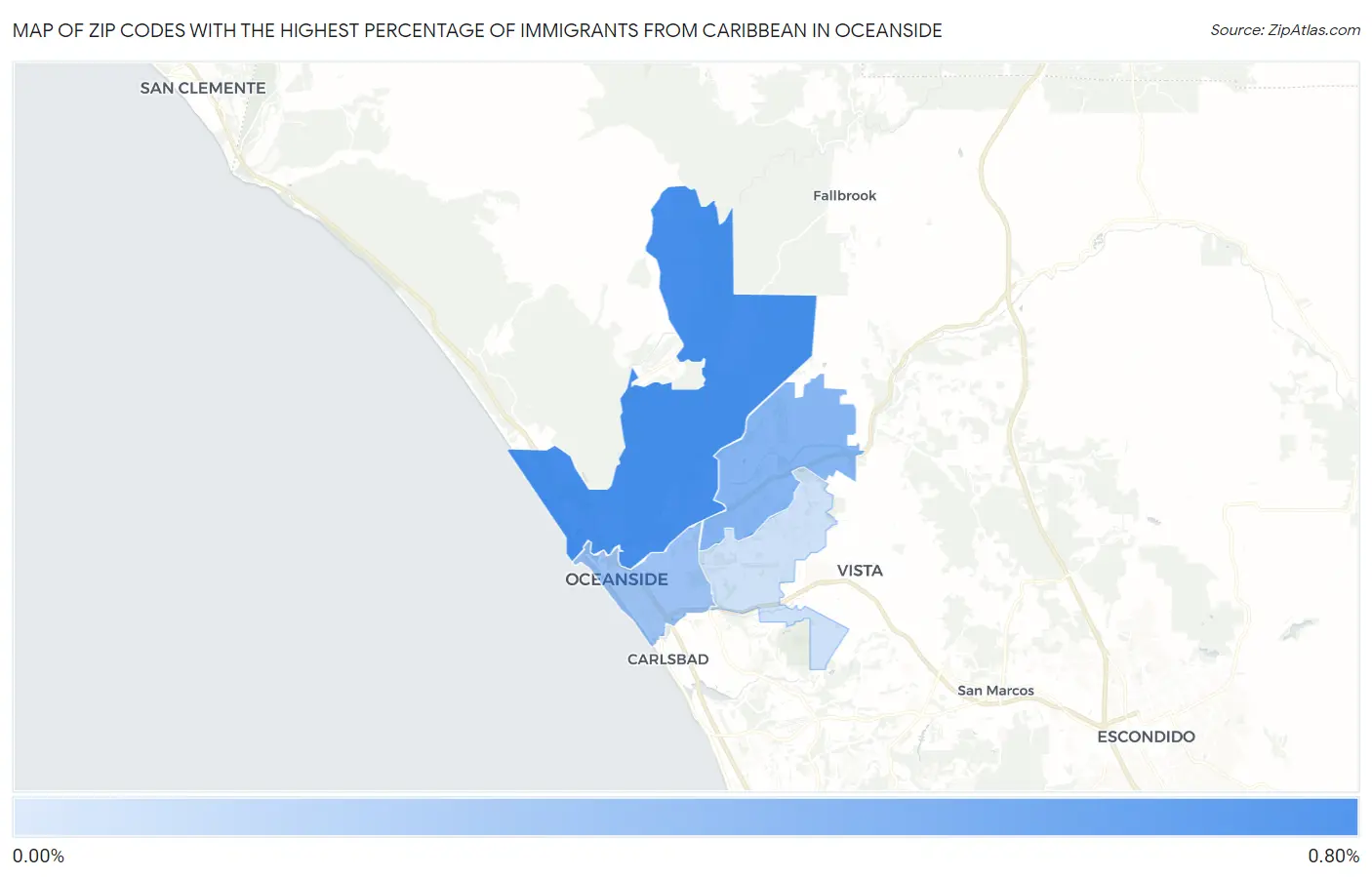 Zip Codes with the Highest Percentage of Immigrants from Caribbean in Oceanside Map