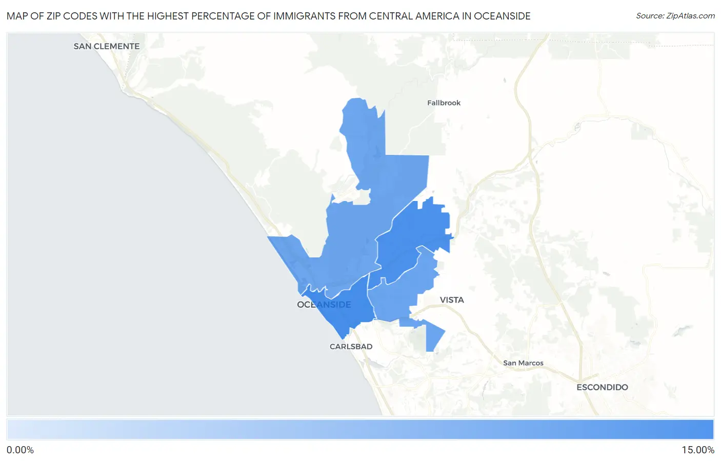Zip Codes with the Highest Percentage of Immigrants from Central America in Oceanside Map