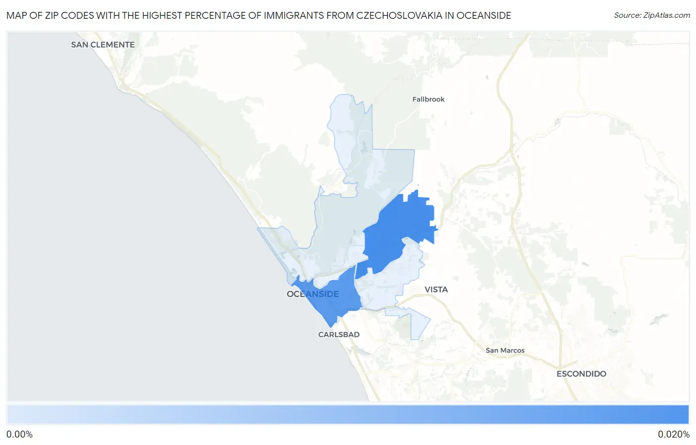 Zip Codes with the Highest Percentage of Immigrants from Czechoslovakia in Oceanside Map