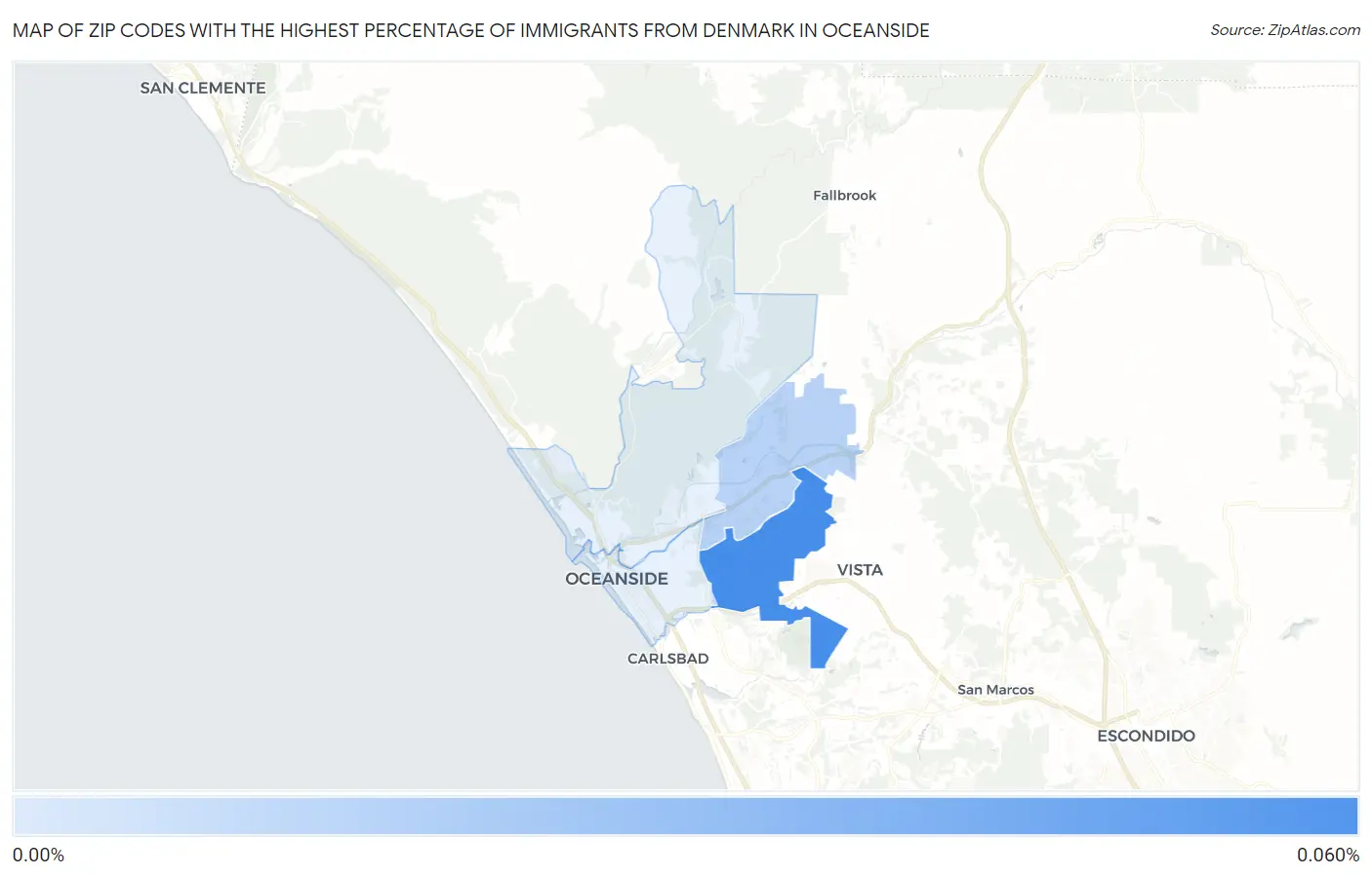 Zip Codes with the Highest Percentage of Immigrants from Denmark in Oceanside Map