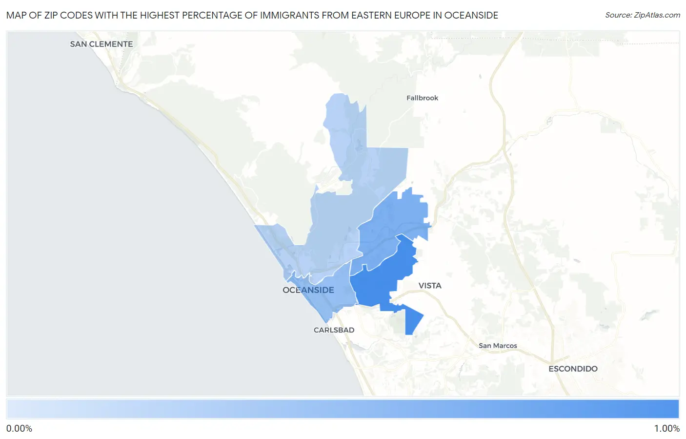 Zip Codes with the Highest Percentage of Immigrants from Eastern Europe in Oceanside Map