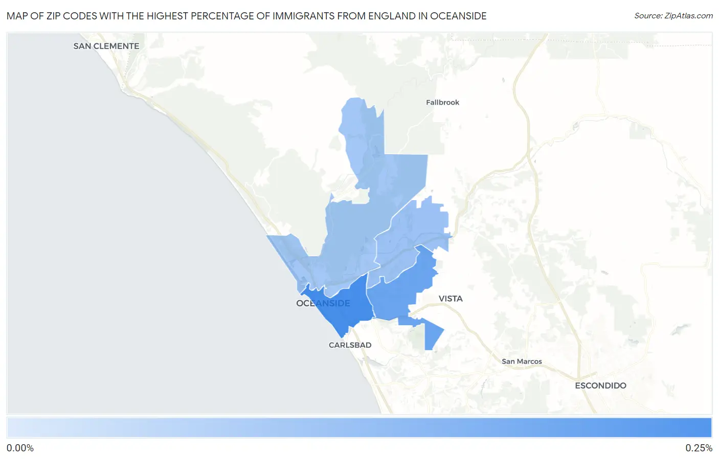 Zip Codes with the Highest Percentage of Immigrants from England in Oceanside Map