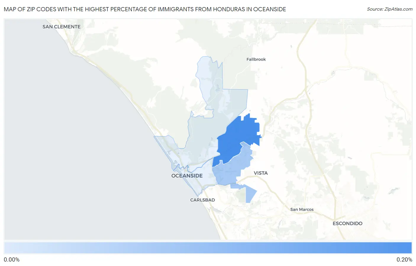 Zip Codes with the Highest Percentage of Immigrants from Honduras in Oceanside Map