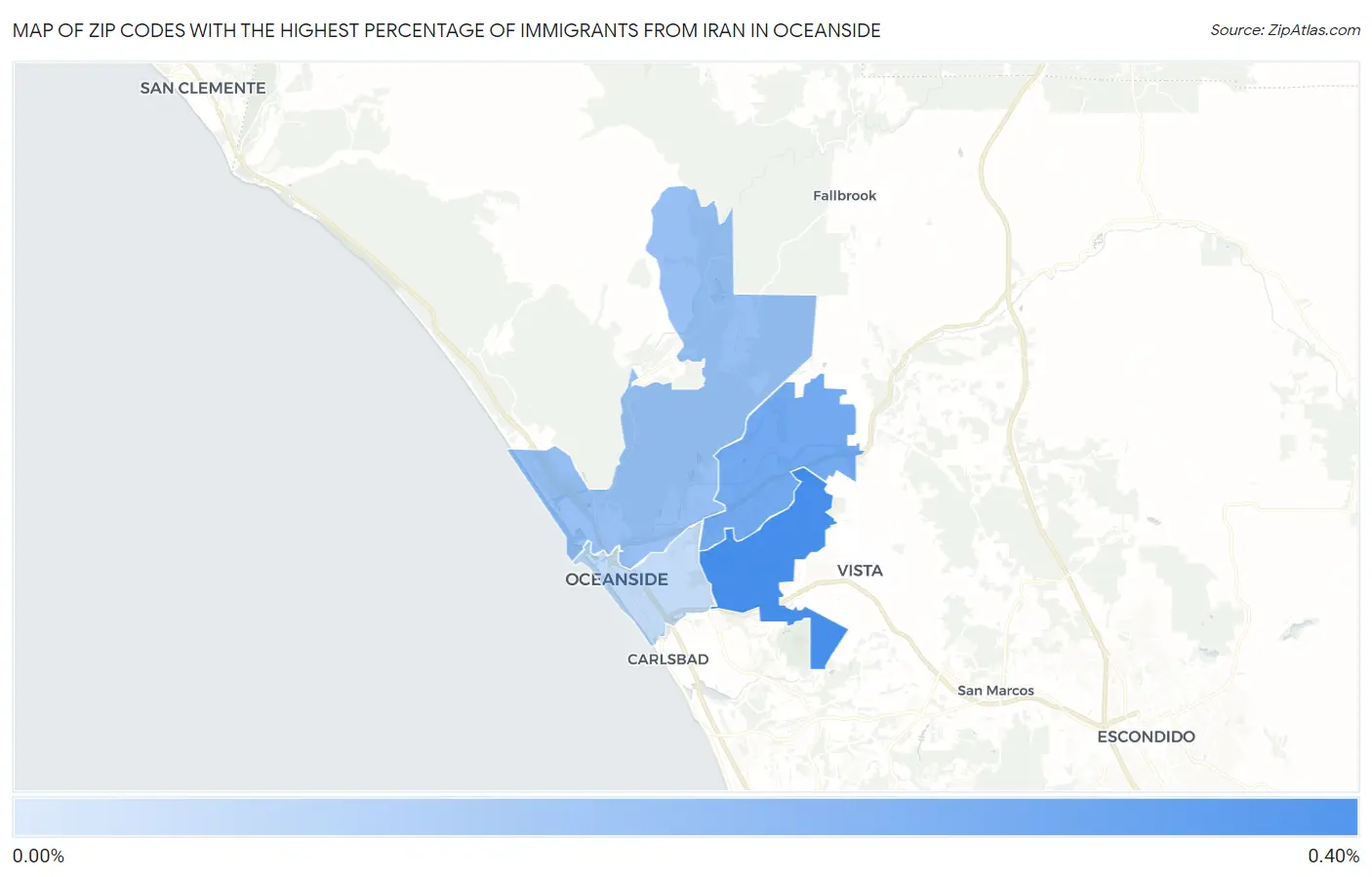 Zip Codes with the Highest Percentage of Immigrants from Iran in Oceanside Map