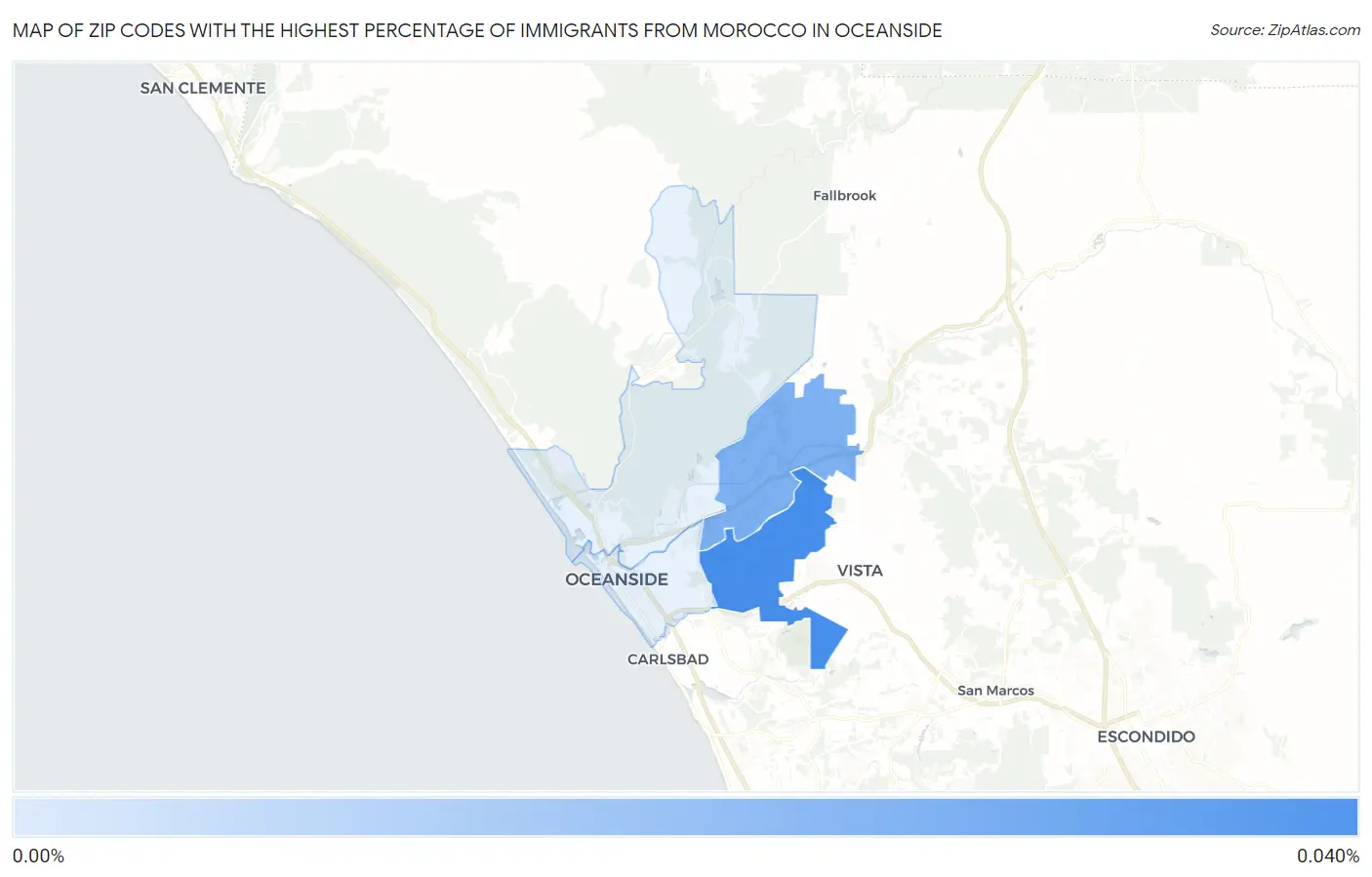 Zip Codes with the Highest Percentage of Immigrants from Morocco in Oceanside Map