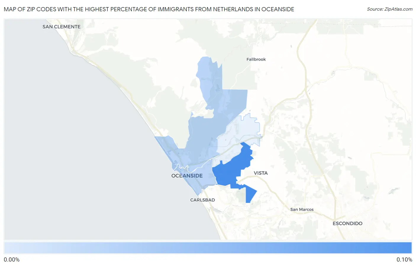 Zip Codes with the Highest Percentage of Immigrants from Netherlands in Oceanside Map