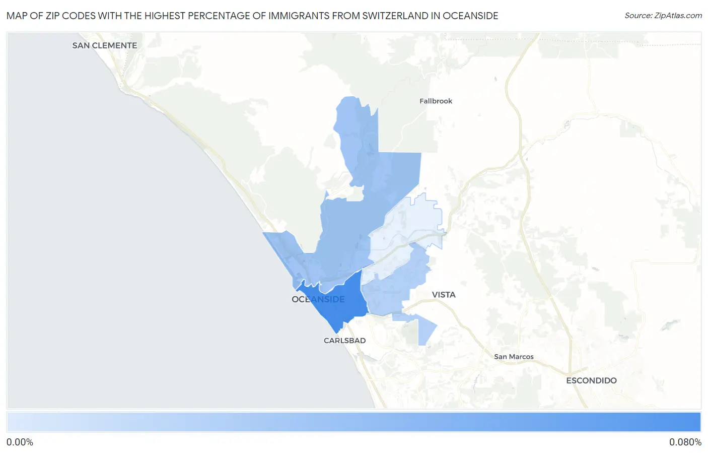 Zip Codes with the Highest Percentage of Immigrants from Switzerland in Oceanside Map