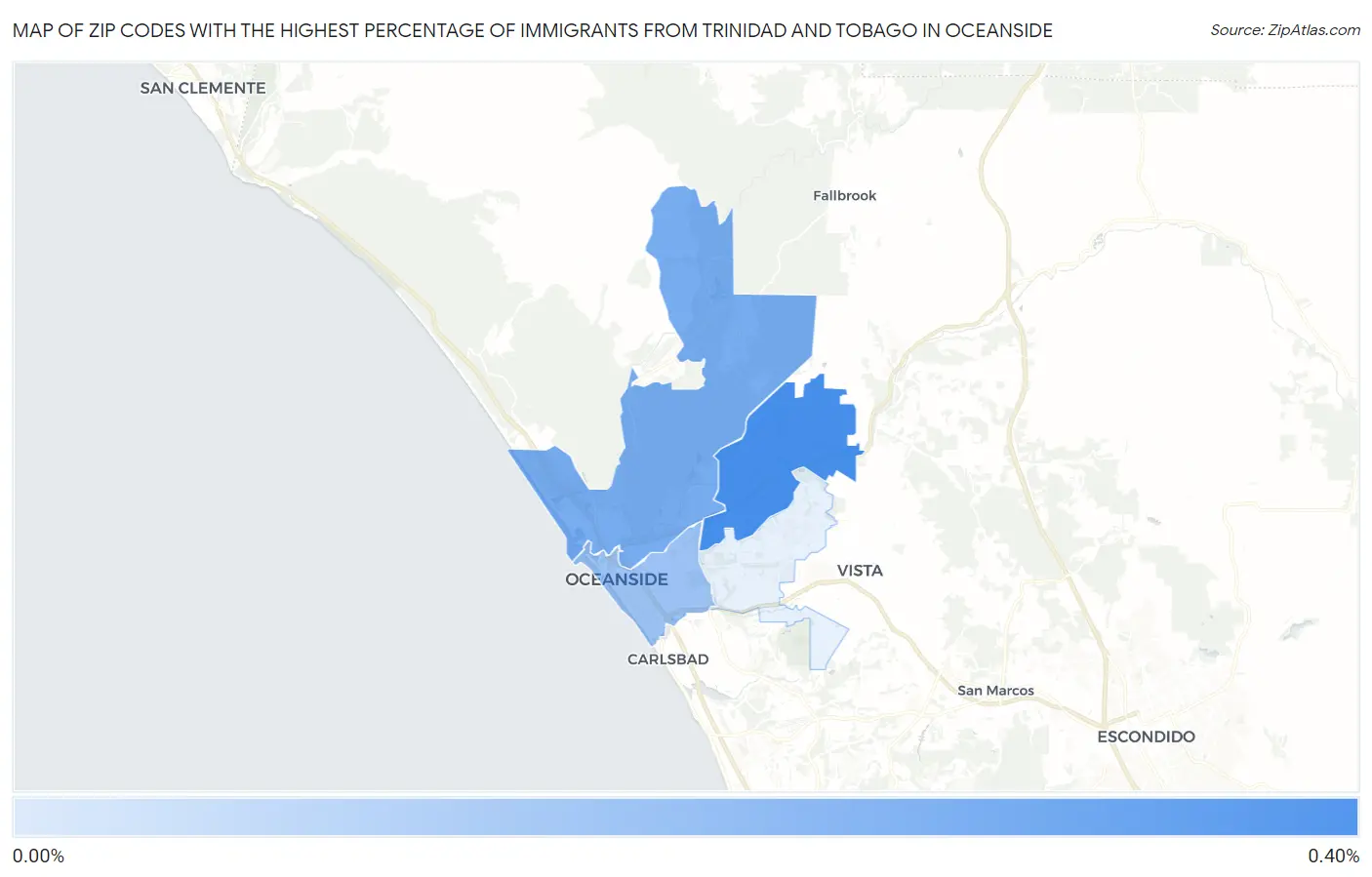 Zip Codes with the Highest Percentage of Immigrants from Trinidad and Tobago in Oceanside Map