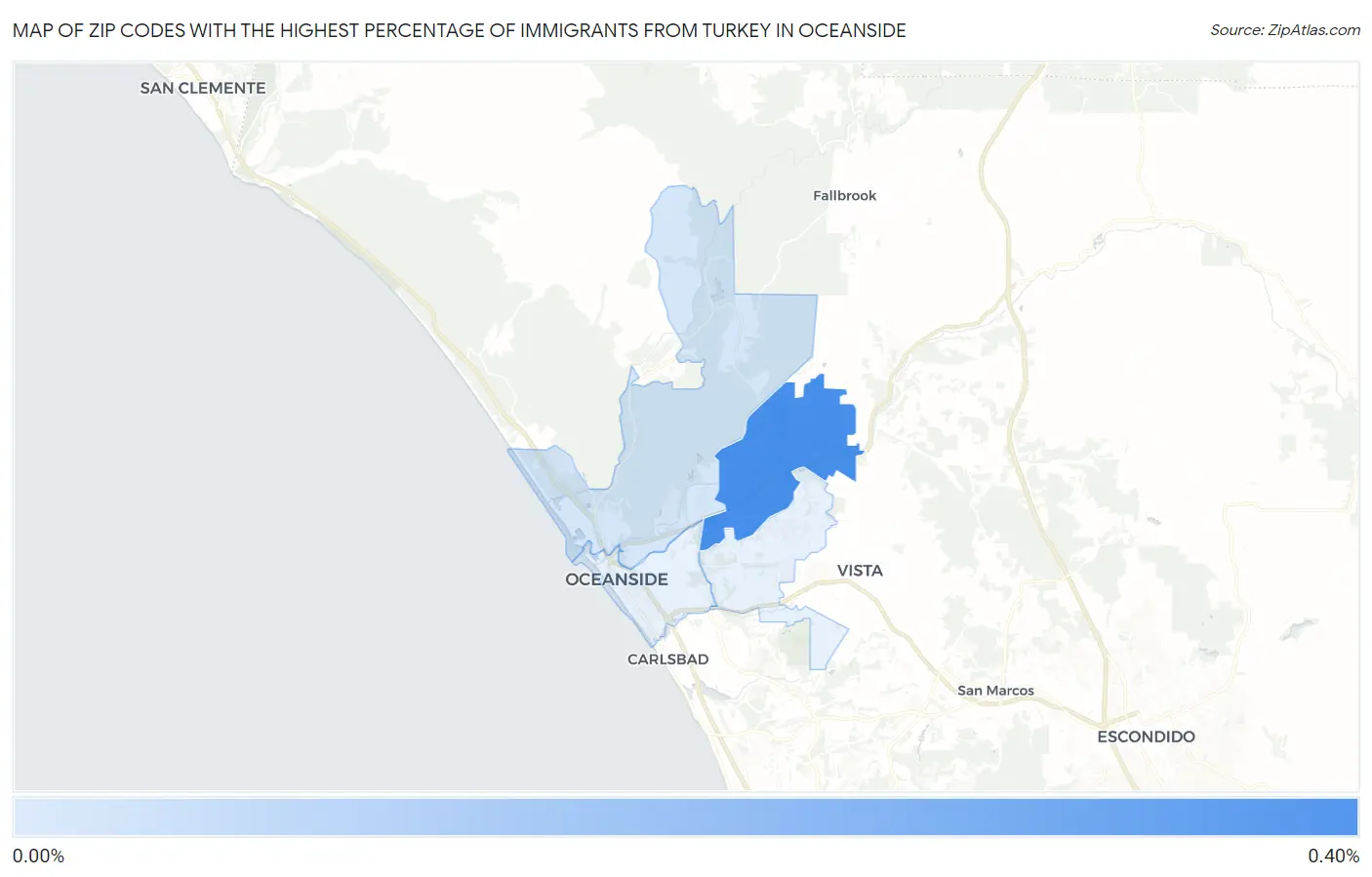 Zip Codes with the Highest Percentage of Immigrants from Turkey in Oceanside Map