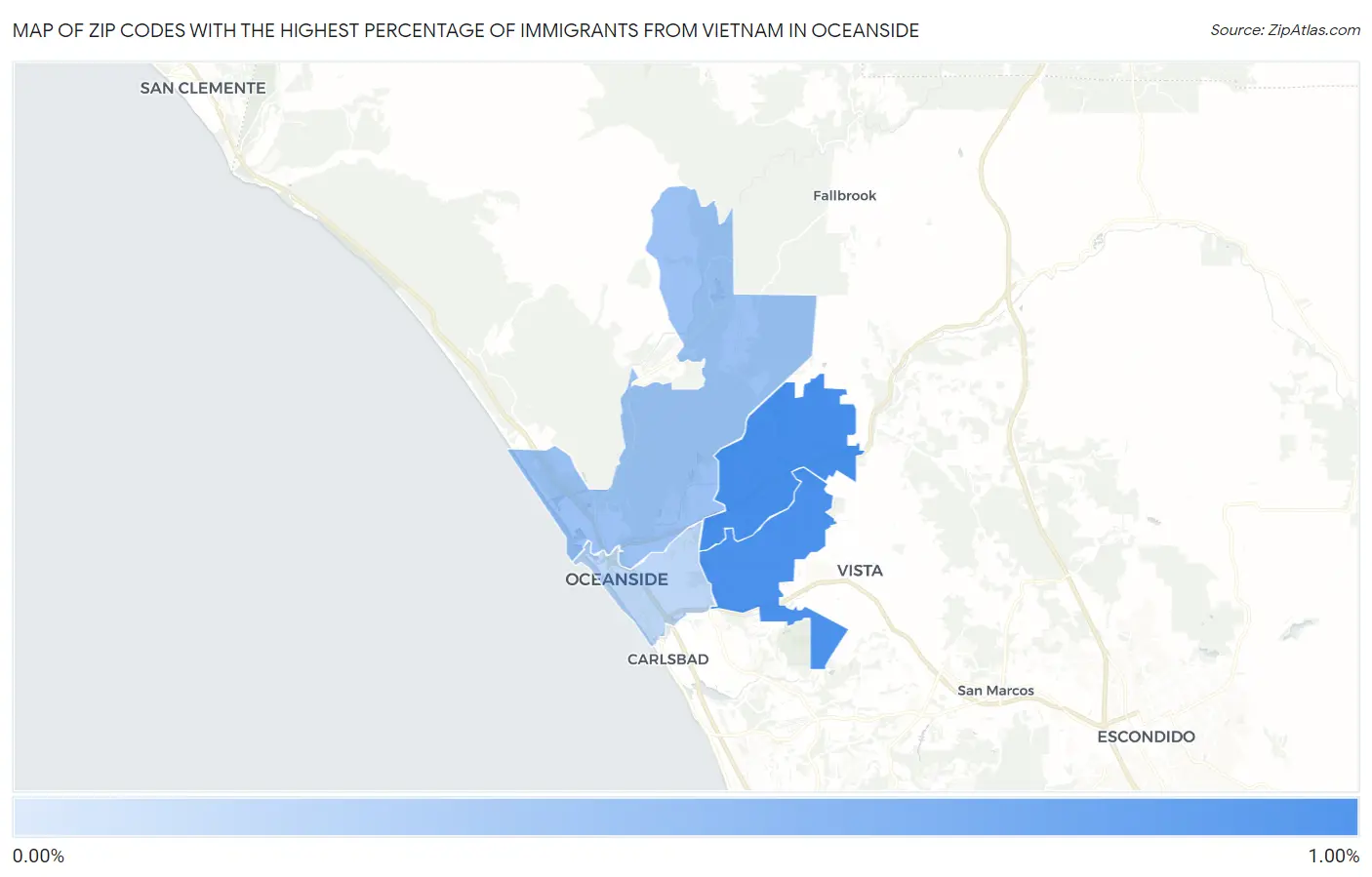 Zip Codes with the Highest Percentage of Immigrants from Vietnam in Oceanside Map