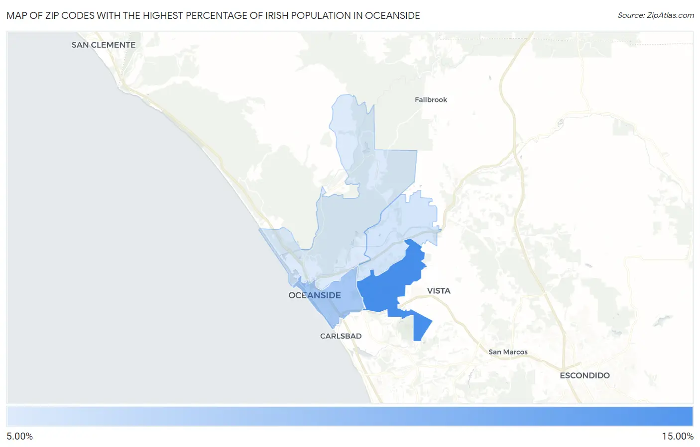 Zip Codes with the Highest Percentage of Irish Population in Oceanside Map