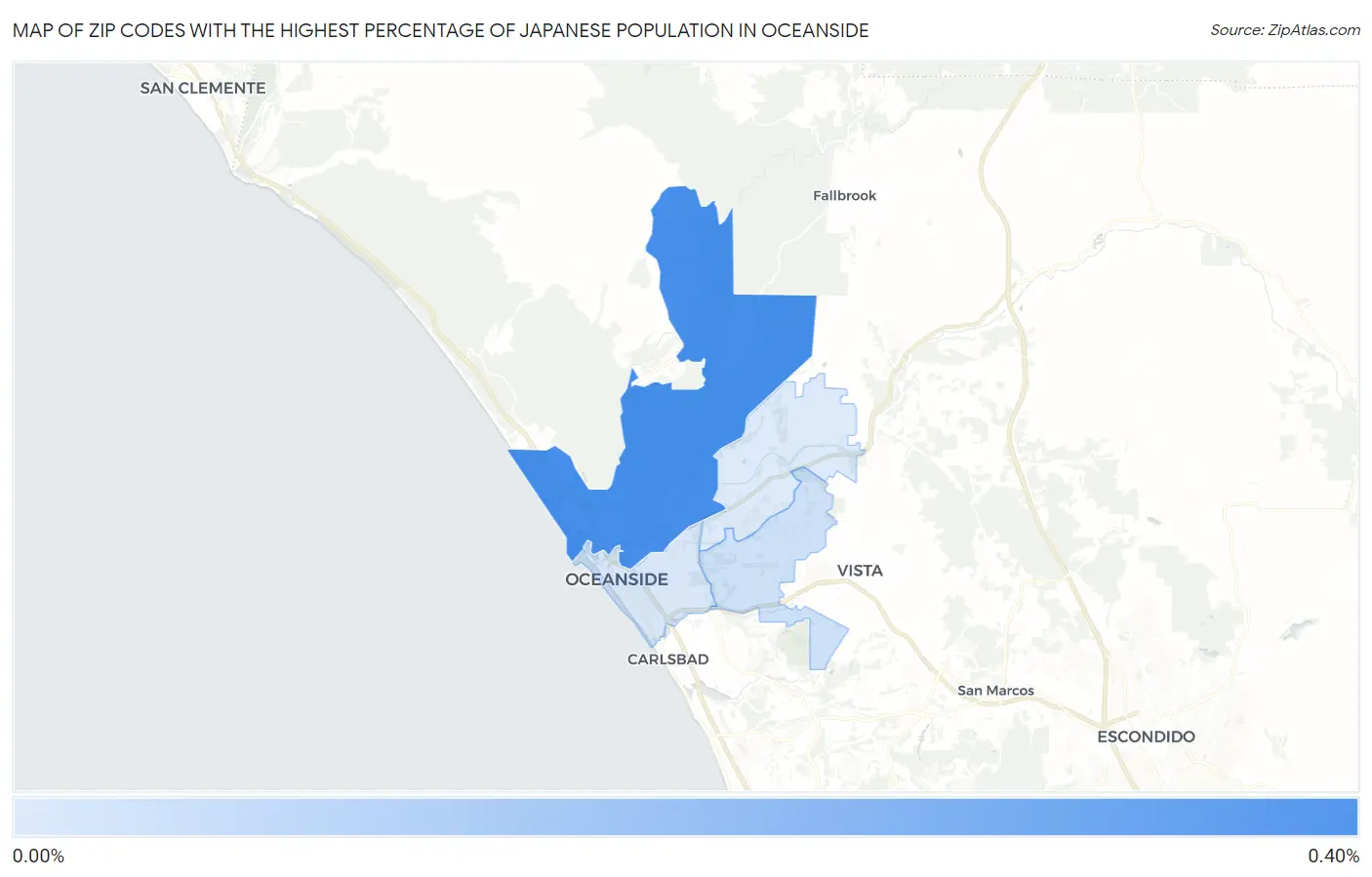 Zip Codes with the Highest Percentage of Japanese Population in Oceanside Map