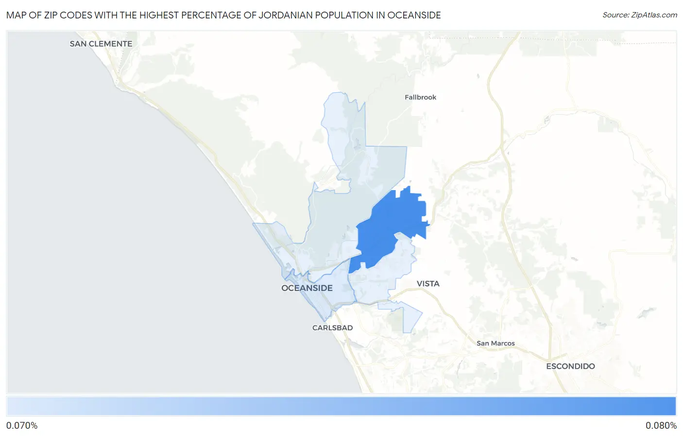 Zip Codes with the Highest Percentage of Jordanian Population in Oceanside Map