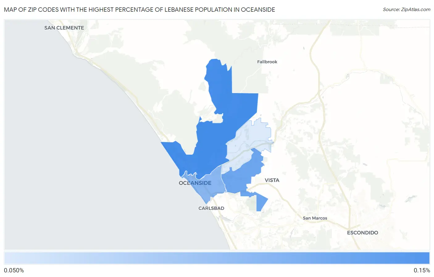 Zip Codes with the Highest Percentage of Lebanese Population in Oceanside Map