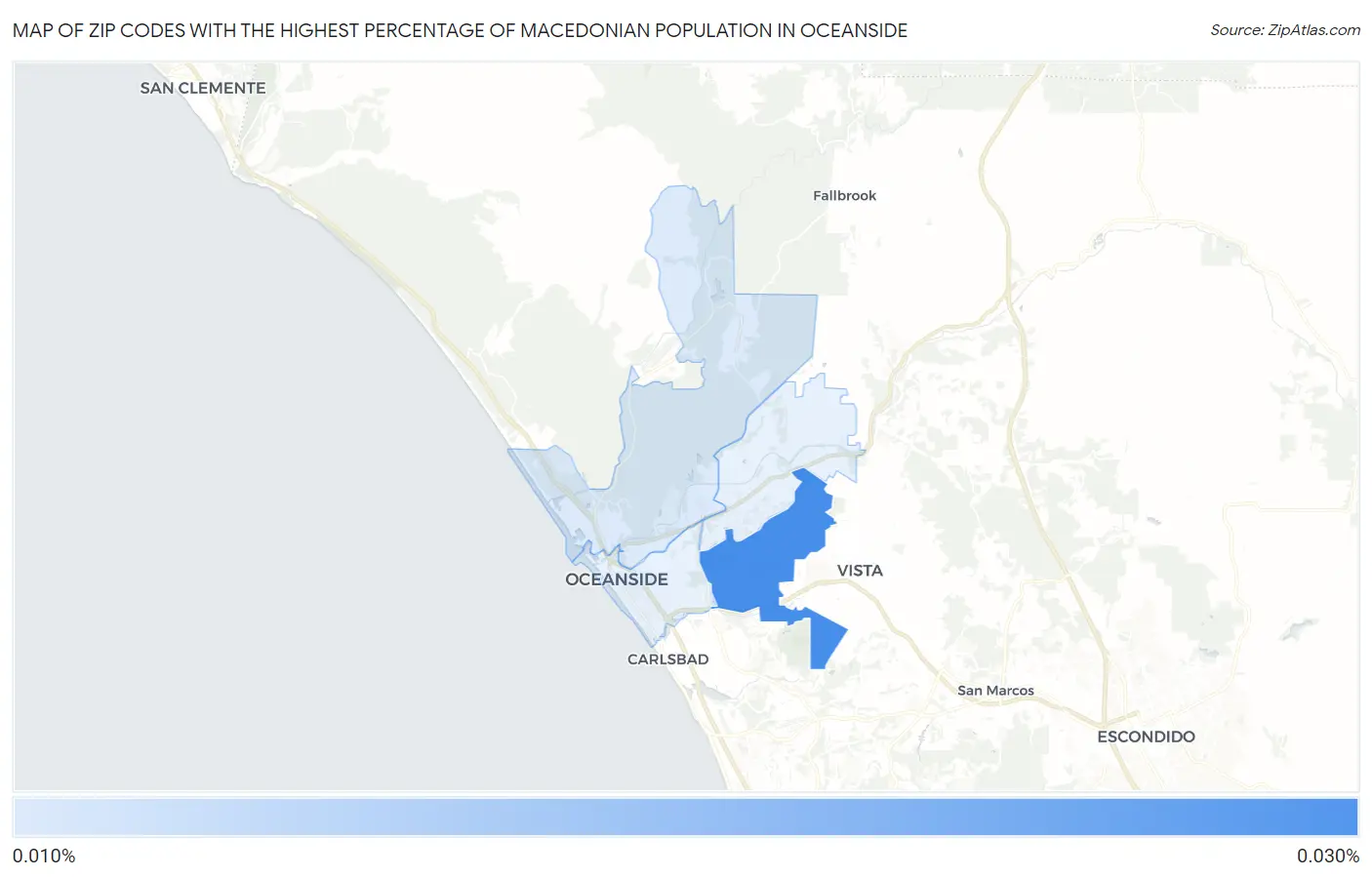 Zip Codes with the Highest Percentage of Macedonian Population in Oceanside Map