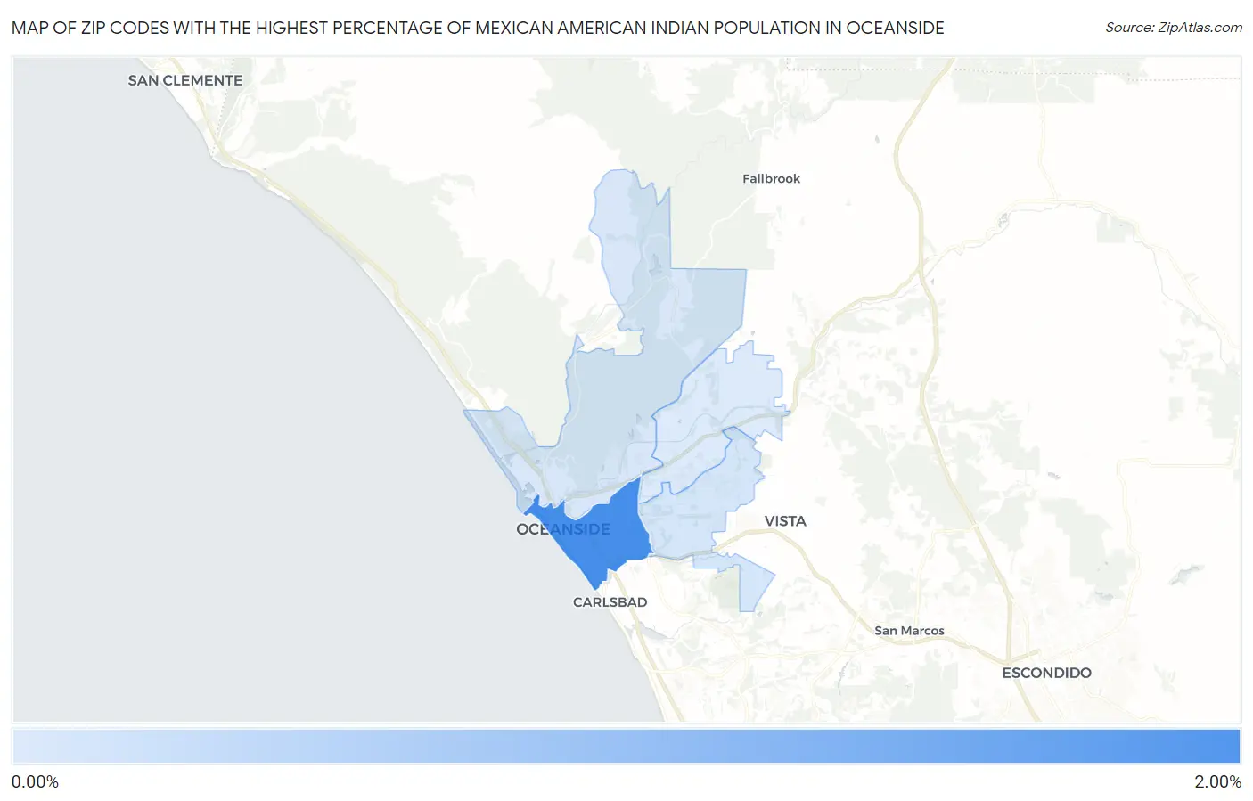 Zip Codes with the Highest Percentage of Mexican American Indian Population in Oceanside Map