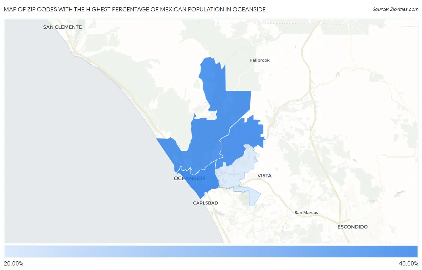 Zip Codes with the Highest Percentage of Mexican Population in Oceanside Map
