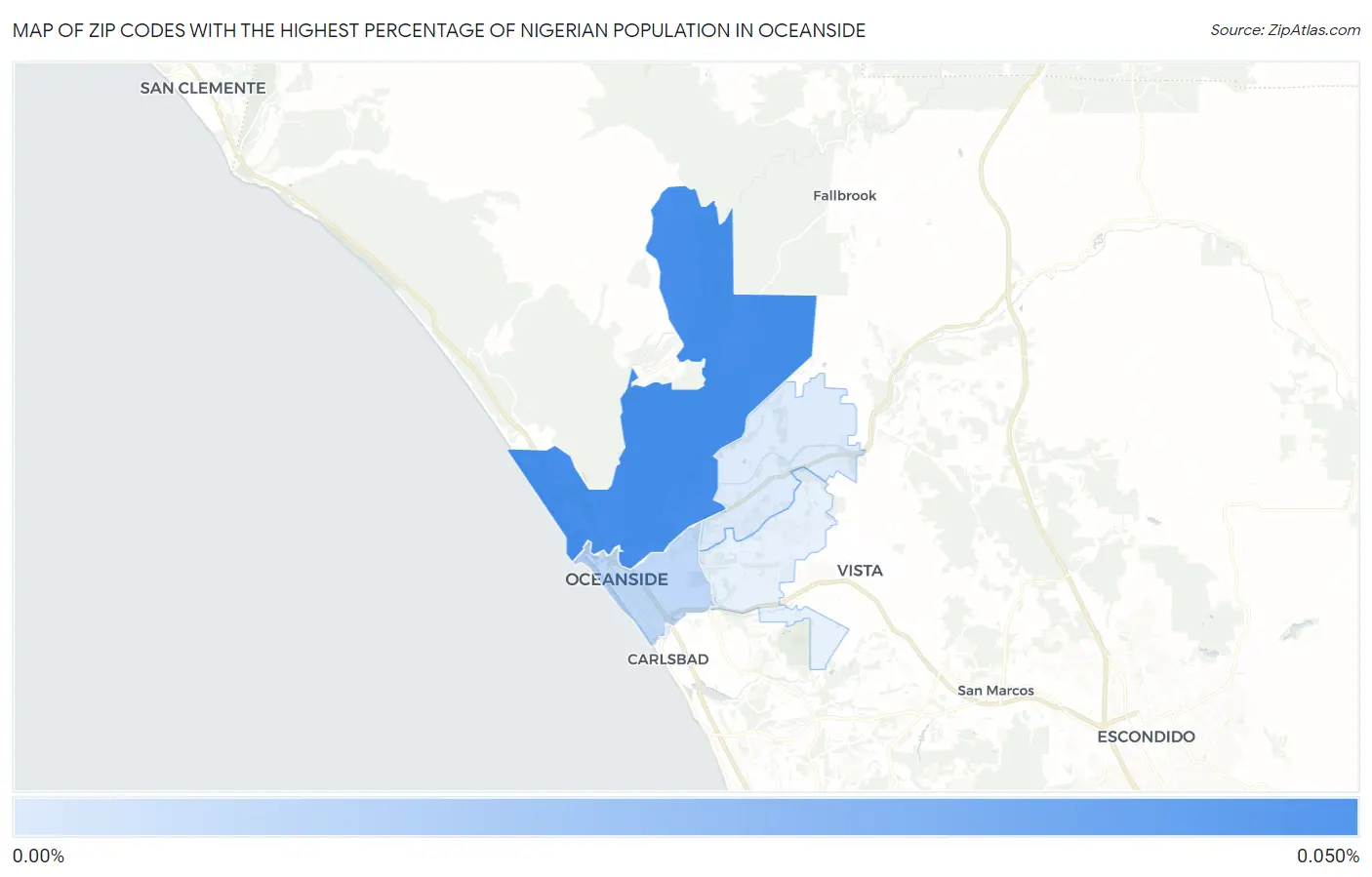 Zip Codes with the Highest Percentage of Nigerian Population in Oceanside Map
