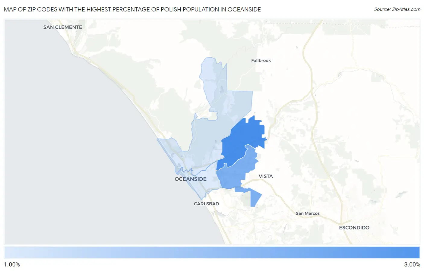 Zip Codes with the Highest Percentage of Polish Population in Oceanside Map