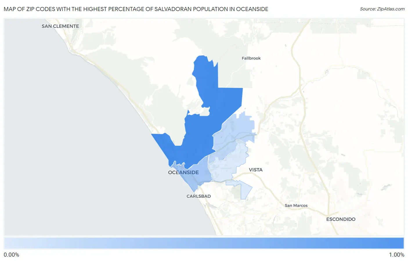 Zip Codes with the Highest Percentage of Salvadoran Population in Oceanside Map