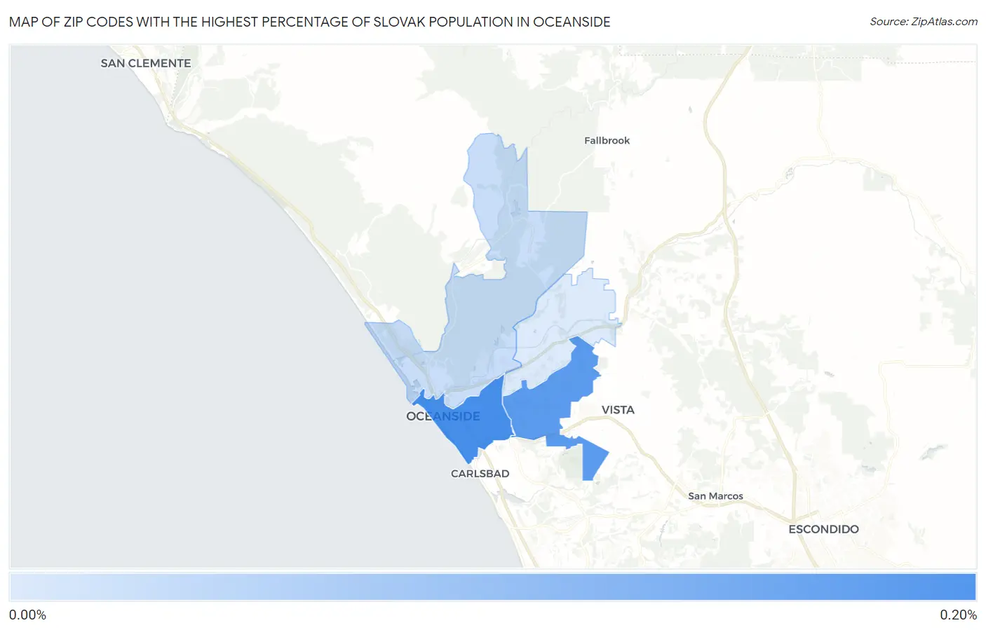 Zip Codes with the Highest Percentage of Slovak Population in Oceanside Map