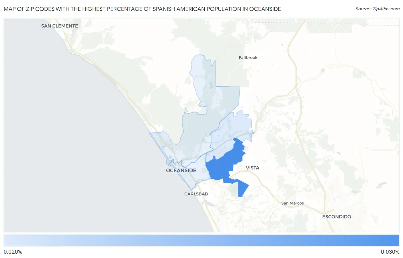 Zip Codes with the Highest Percentage of Spanish American Population in Oceanside Map