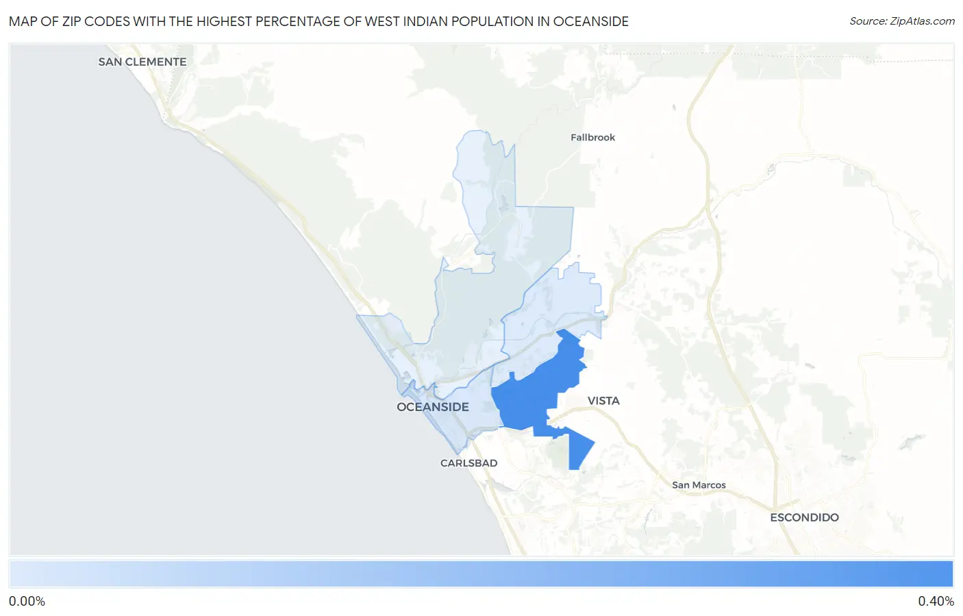 Zip Codes with the Highest Percentage of West Indian Population in Oceanside Map