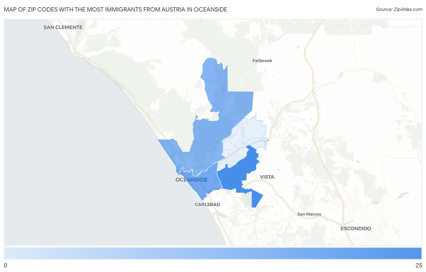 Zip Codes with the Most Immigrants from Austria in Oceanside Map