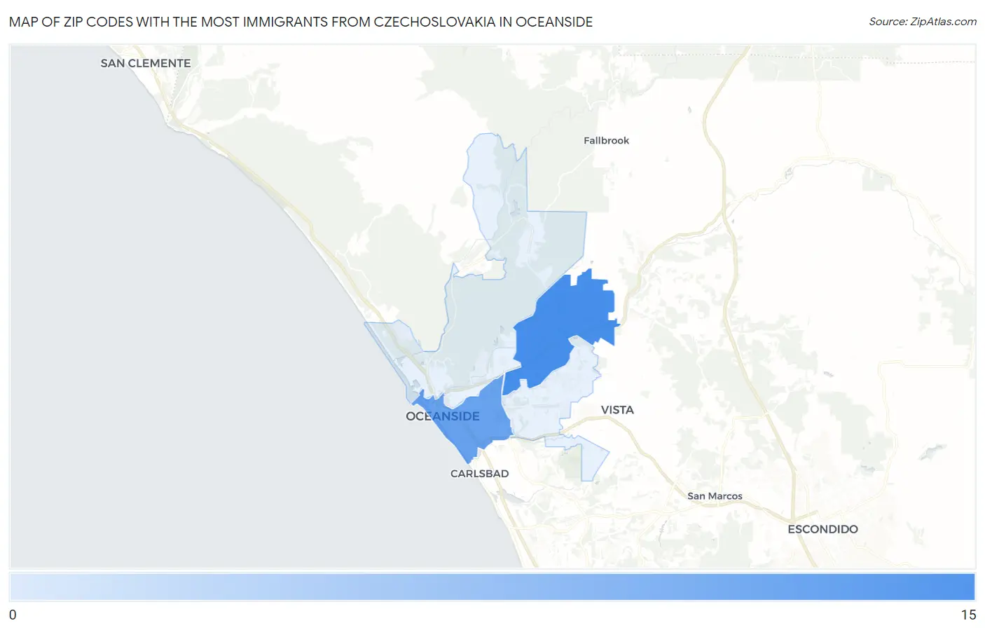 Zip Codes with the Most Immigrants from Czechoslovakia in Oceanside Map