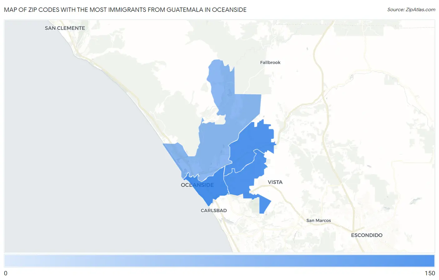 Zip Codes with the Most Immigrants from Guatemala in Oceanside Map