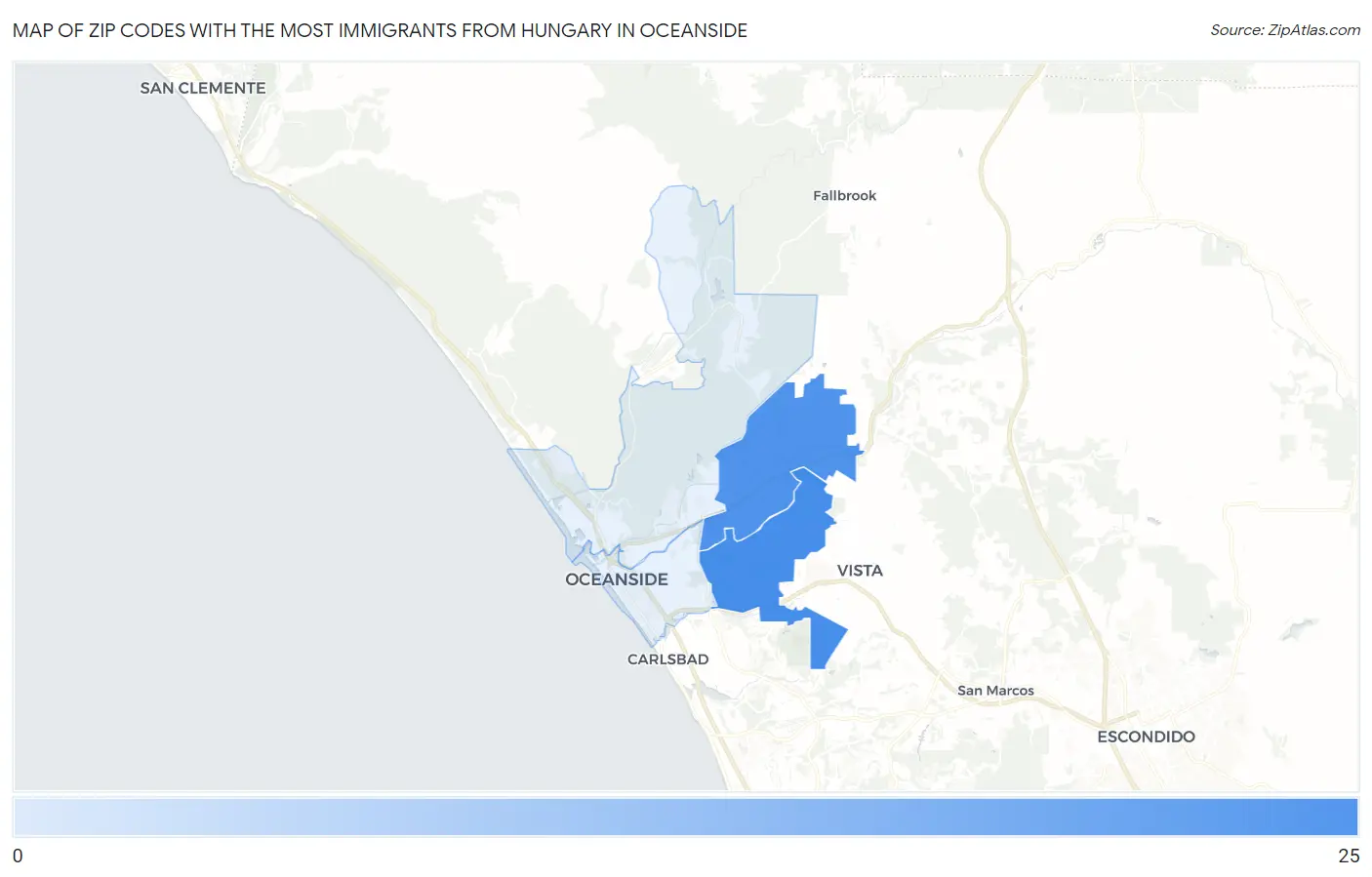 Zip Codes with the Most Immigrants from Hungary in Oceanside Map