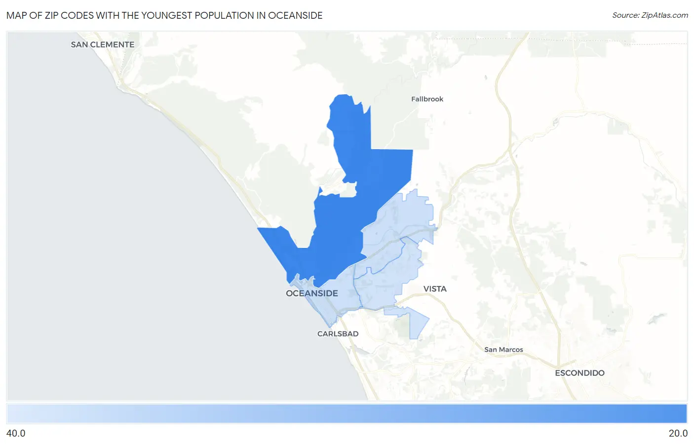Zip Codes with the Youngest Population in Oceanside Map