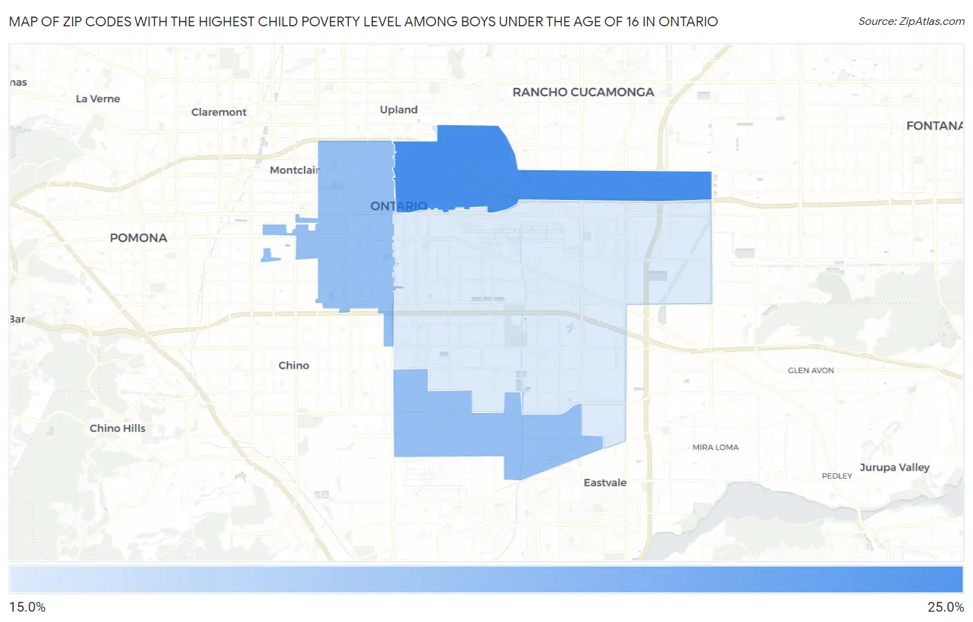 Zip Codes with the Highest Child Poverty Level Among Boys Under the Age of 16 in Ontario Map