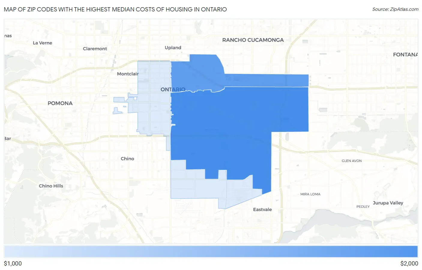 Zip Codes with the Highest Median Costs of Housing in Ontario Map