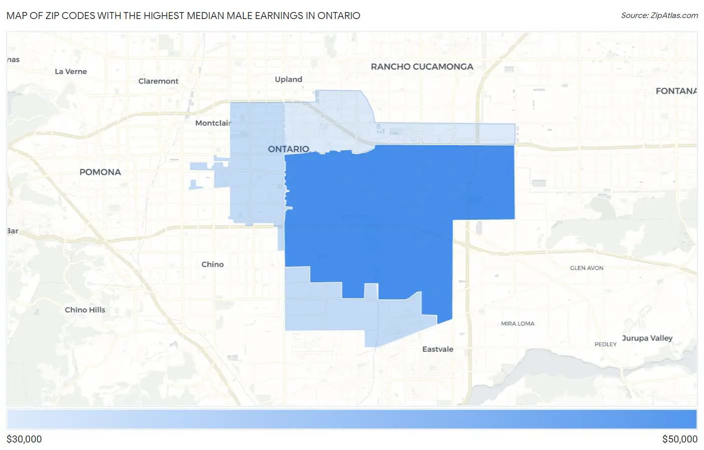 Zip Codes with the Highest Median Male Earnings in Ontario Map