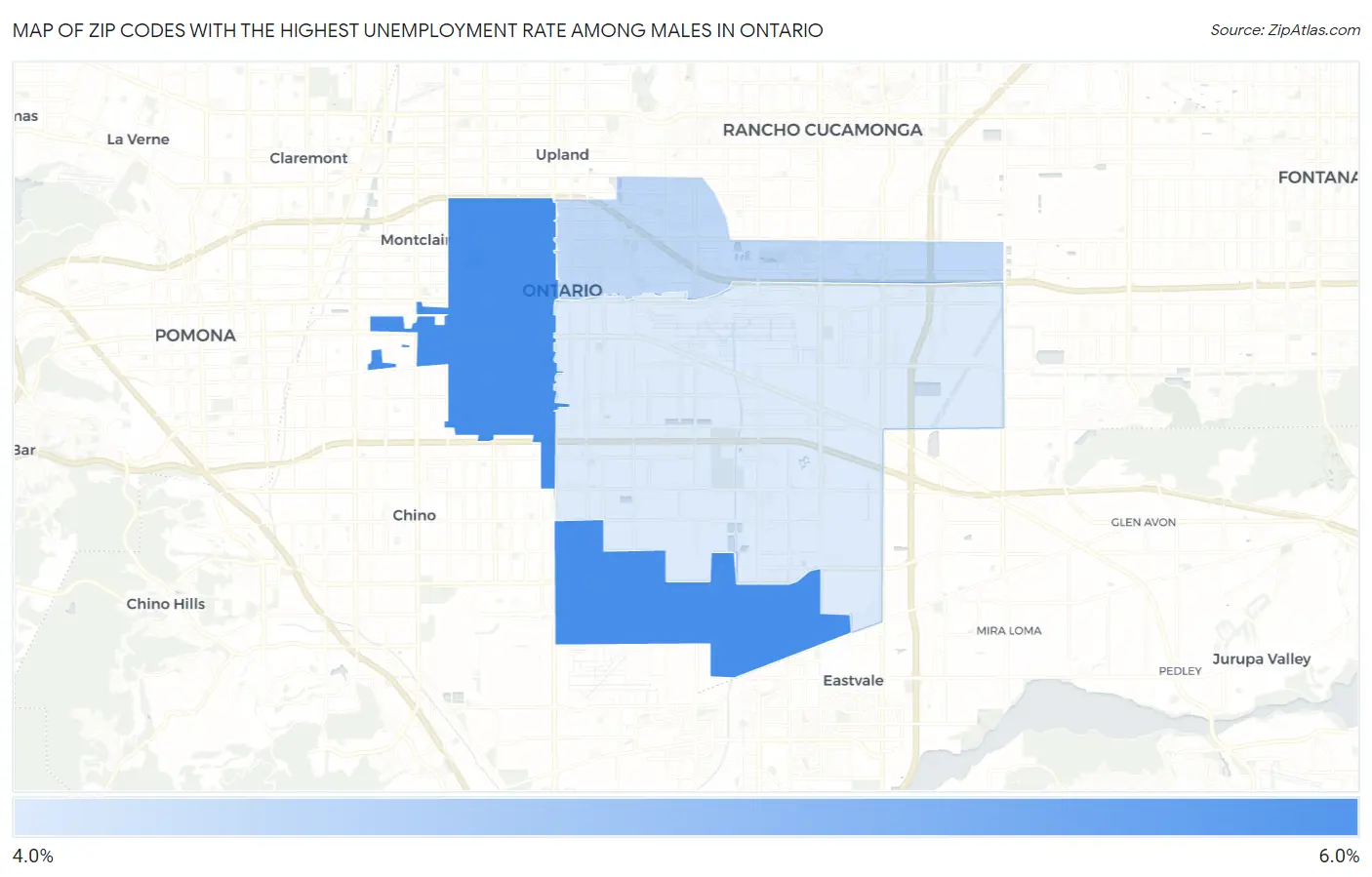 Zip Codes with the Highest Unemployment Rate Among Males in Ontario Map